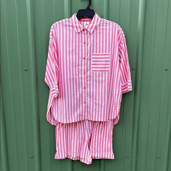 Silky Soft Woven ¾ Sleeve Notch Collar Top and Boxer Shorts Pajama Set Size S - Picture 1 of 10